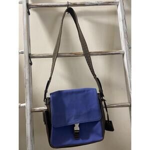 Prada Blue Canvas Leather BuckleFlap Crossbody Messenger Bag